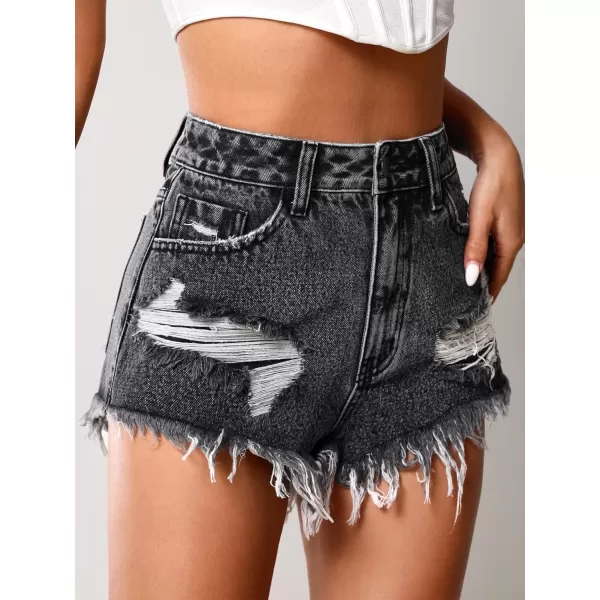 WDIRARA Women's High Waisted Raw Hem Distressed Ripped Casual Denim Shorts