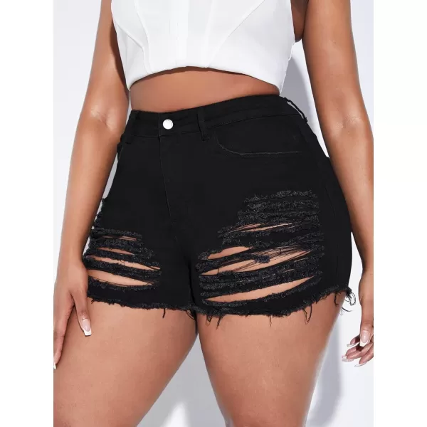 WDIRARA Women's High Waisted Raw Hem Distressed Ripped Casual Denim Shorts