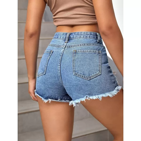 WDIRARA Women's High Waisted Raw Hem Distressed Ripped Casual Denim Shorts