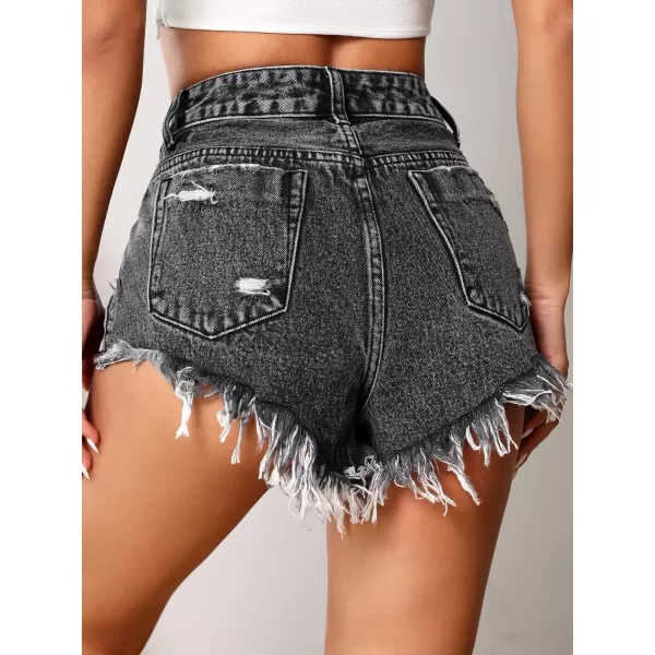 WDIRARA Women's High Waisted Raw Hem Distressed Ripped Casual Denim Shorts