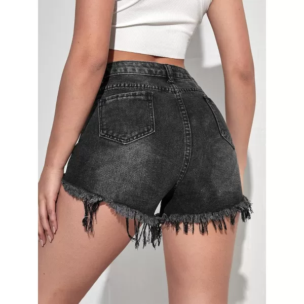 WDIRARA Women's High Waisted Raw Hem Distressed Ripped Casual Denim Shorts
