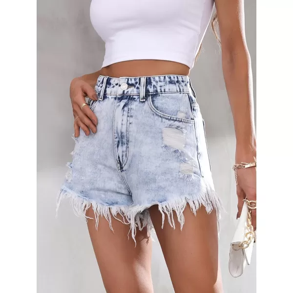 WDIRARA Women's High Waisted Raw Hem Distressed Ripped Casual Denim Shorts