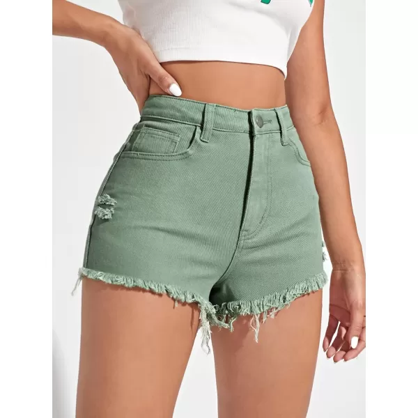 WDIRARA Women's High Waisted Raw Hem Distressed Ripped Casual Denim Shorts