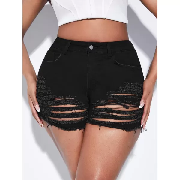 WDIRARA Women's High Waisted Raw Hem Distressed Ripped Casual Denim Shorts