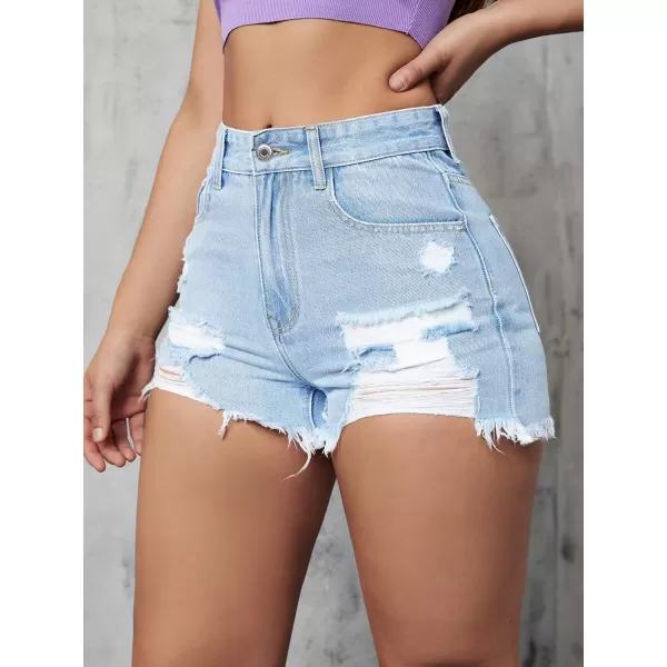 WDIRARA Women's High Waisted Raw Hem Distressed Ripped Casual Denim Shorts