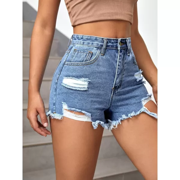 WDIRARA Women's High Waisted Raw Hem Distressed Ripped Casual Denim Shorts