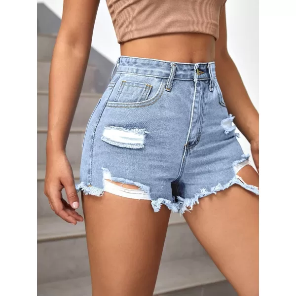 WDIRARA Women's High Waisted Raw Hem Distressed Ripped Casual Denim Shorts