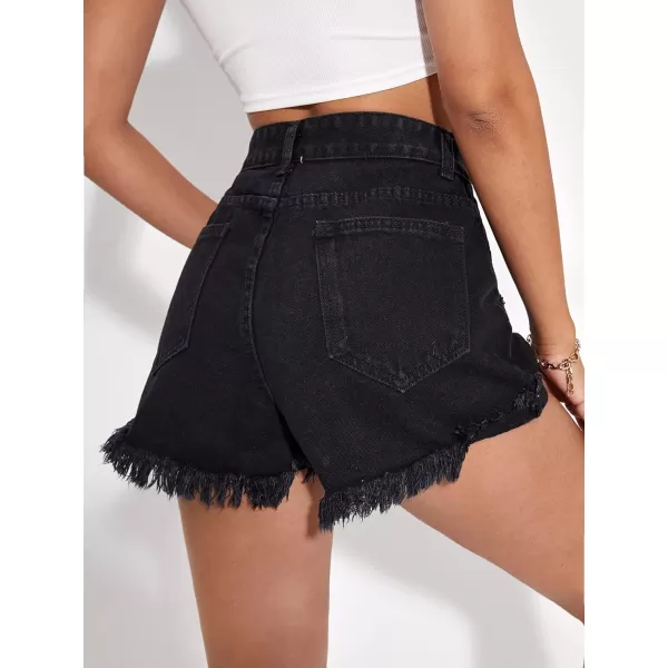 WDIRARA Women's High Waisted Raw Hem Distressed Ripped Casual Denim Shorts