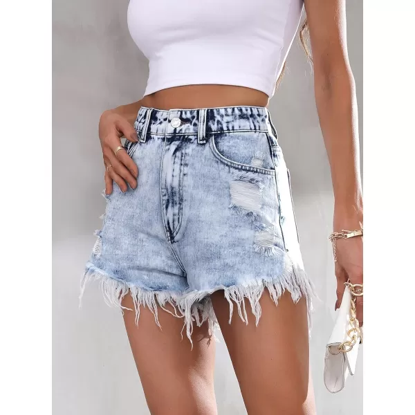 WDIRARA Women's High Waisted Raw Hem Distressed Ripped Casual Denim Shorts