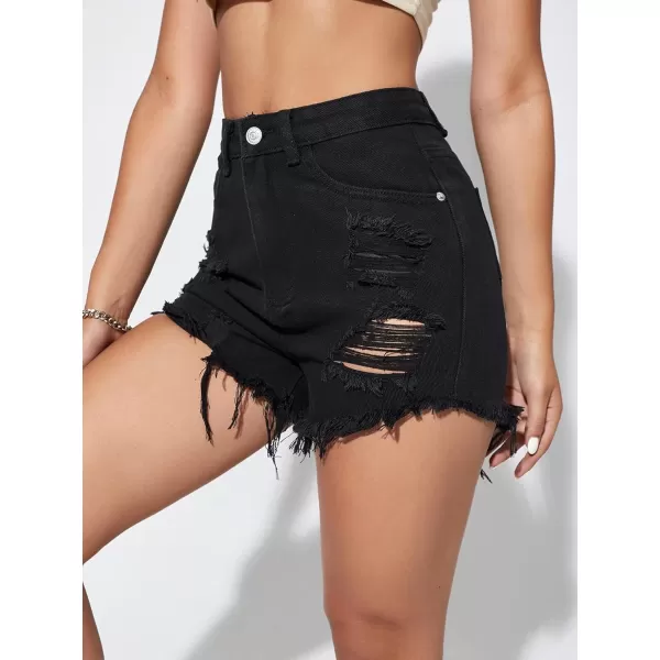 WDIRARA Women's High Waisted Raw Hem Distressed Ripped Casual Denim Shorts