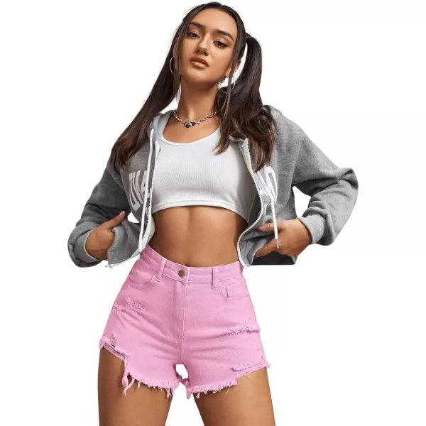 WDIRARA Women's High Waisted Raw Hem Distressed Ripped Casual Denim Shorts