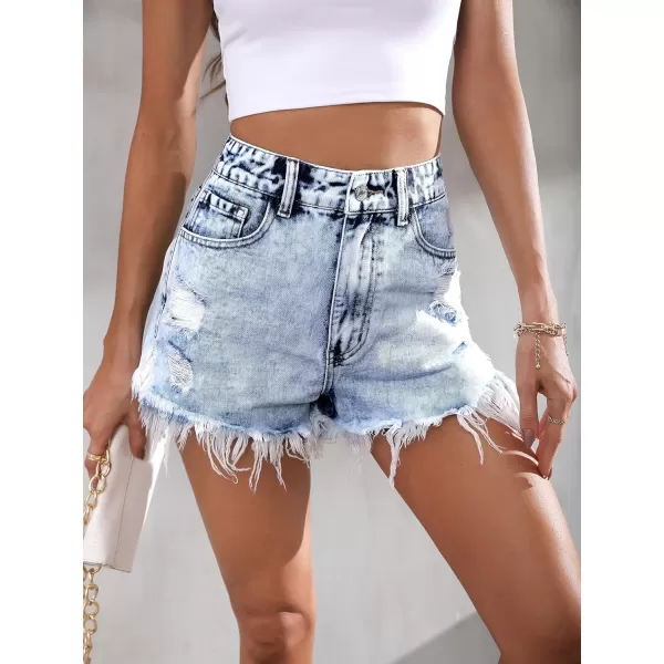 WDIRARA Women's High Waisted Raw Hem Distressed Ripped Casual Denim Shorts