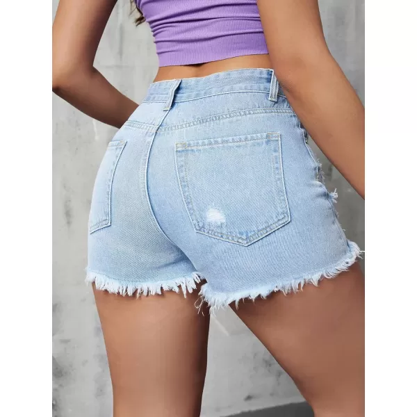 WDIRARA Women's High Waisted Raw Hem Distressed Ripped Casual Denim Shorts