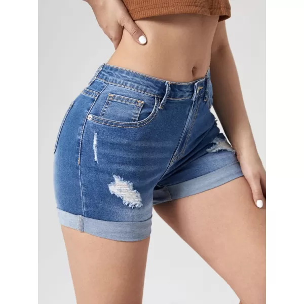 WDIRARA Women's High Waisted Raw Hem Distressed Ripped Casual Denim Shorts