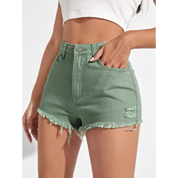 WDIRARA Women's High Waisted Raw Hem Distressed Ripped Casual Denim Shorts