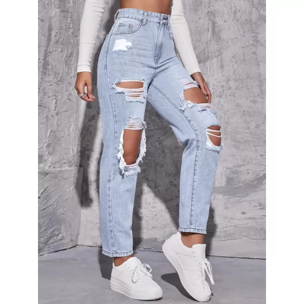 WDIRARA Women's High Waisted Ripped Raw Hem Skinny Jeans Distressed Cut Out Pants