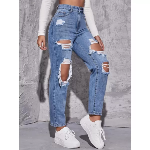 WDIRARA Women's High Waisted Ripped Raw Hem Skinny Jeans Distressed Cut Out Pants