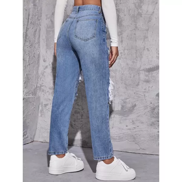 WDIRARA Women's High Waisted Ripped Raw Hem Skinny Jeans Distressed Cut Out Pants