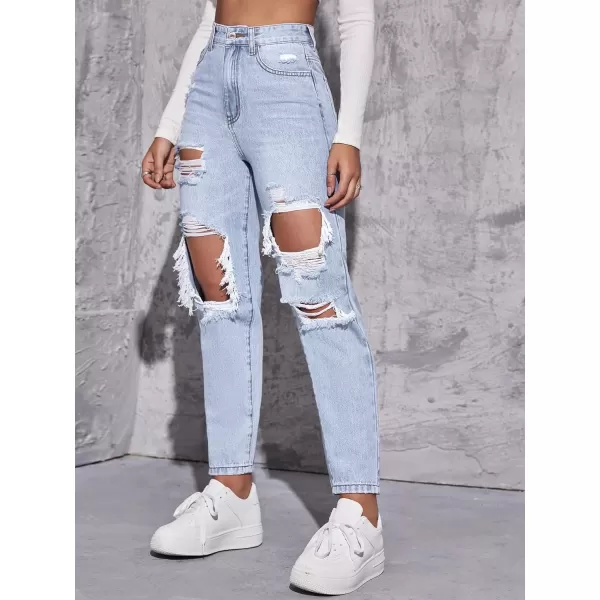 WDIRARA Women's High Waisted Ripped Raw Hem Skinny Jeans Distressed Cut Out Pants