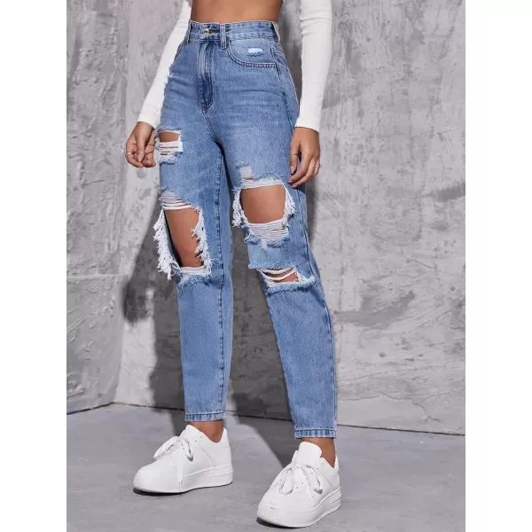 WDIRARA Women's High Waisted Ripped Raw Hem Skinny Jeans Distressed Cut Out Pants