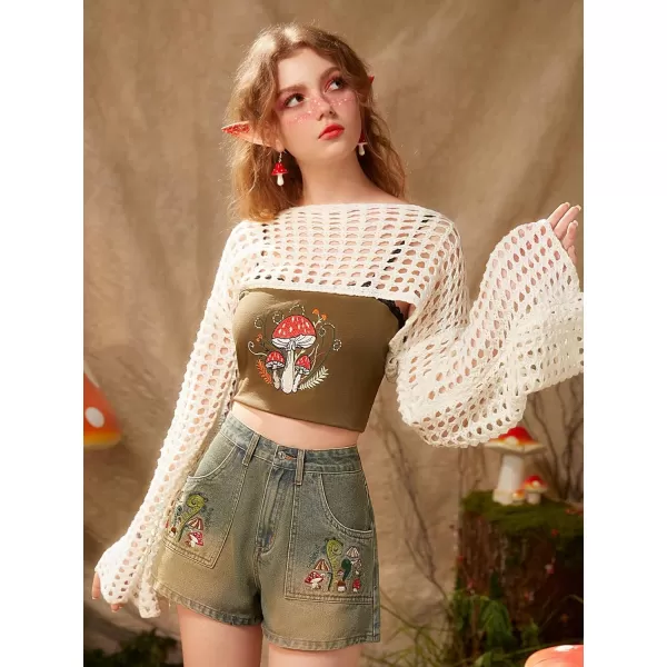WDIRARA Women's Hollow Out Crochet Boat Neck Long Sleeve Pullovers Drop Shoulder Crop Sweater