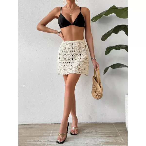 WDIRARA Women's Hollow Out Crochet Knit Cover Up Skirt High Waisted Sheer Beach Skirts