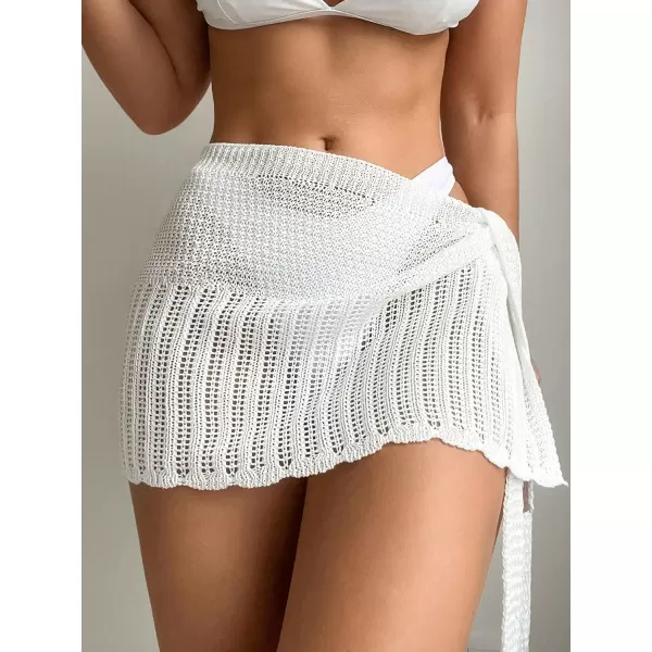 WDIRARA Women's Hollow Out Tie Side Bikini Cover Up Skirt See Through Solid Mini Beach Skirts