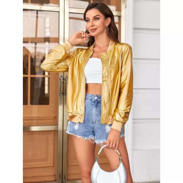 WDIRARA Women's Holographic Zipper Front Long Sleeve Baseball Bomber Jacket Outerwear