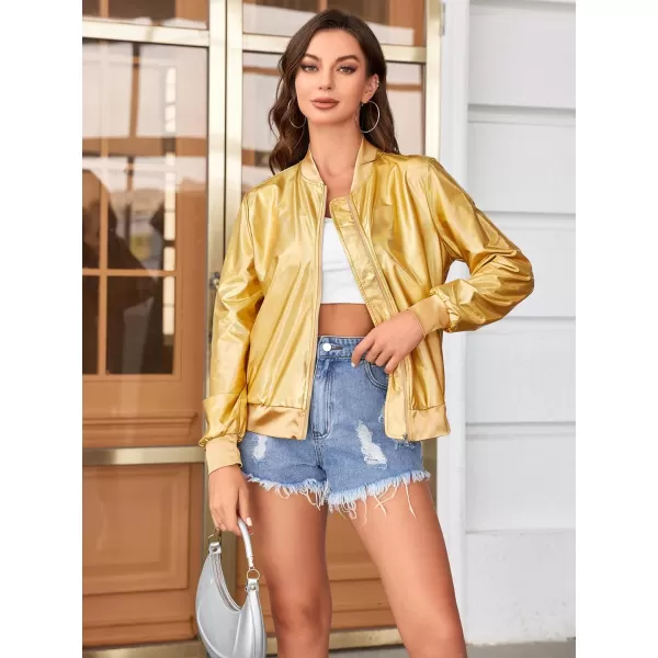 WDIRARA Women's Holographic Zipper Front Long Sleeve Baseball Bomber Jacket Outerwear