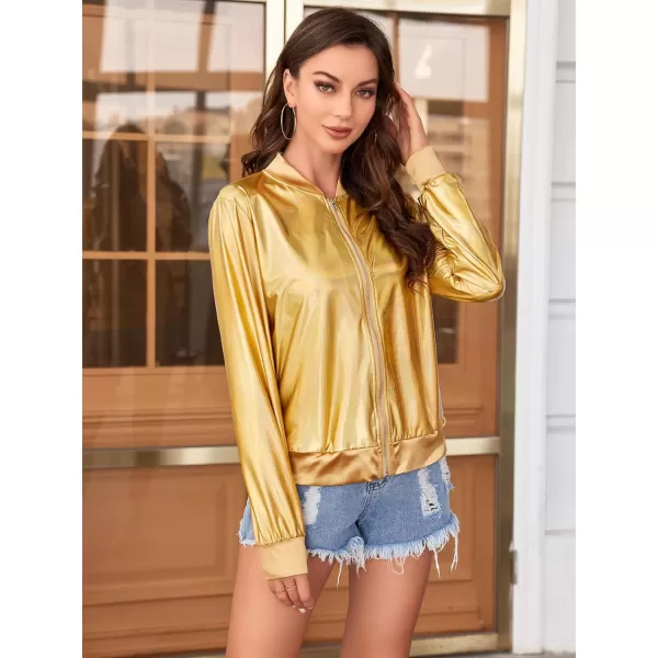 WDIRARA Women's Holographic Zipper Front Long Sleeve Baseball Bomber Jacket Outerwear