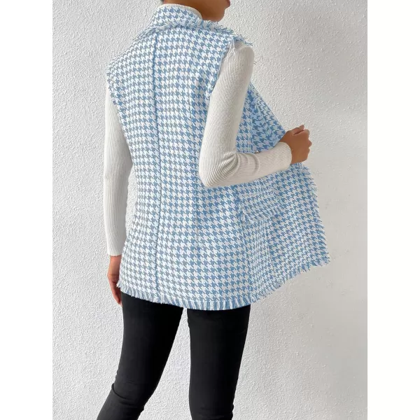 WDIRARA Women's Houndstooth Print Sleeveless Lapel Raw Trim Button Front Long Vest Jacket