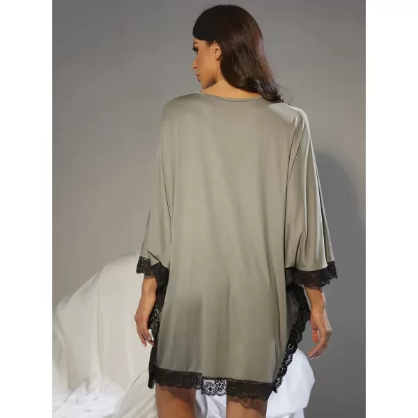 WDIRARA Women's Lace Trim V Neck Batwing Sleeve Chemise Nightgown Nightdress