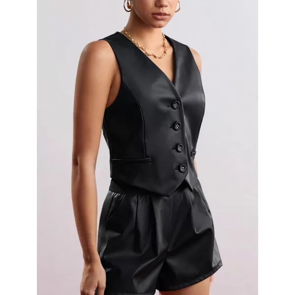 WDIRARA Women's Leather Vest Sleevelesss Single Breated Cropped Moto Biker Outerwear Coat