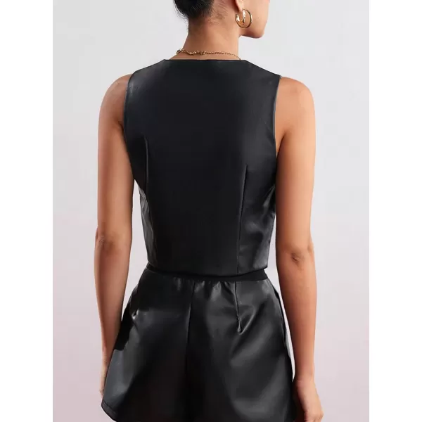 WDIRARA Women's Leather Vest Sleevelesss Single Breated Cropped Moto Biker Outerwear Coat