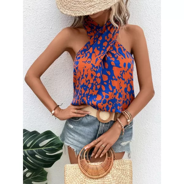 WDIRARA Women's Leopard Print Halter Top Shirt Casual Button Sleeveless Vest