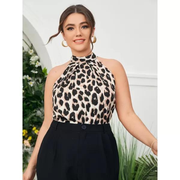 WDIRARA Women's Leopard Print Halter Top Shirt Casual Button Sleeveless Vest