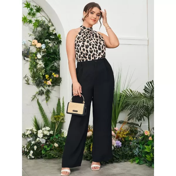 WDIRARA Women's Leopard Print Halter Top Shirt Casual Button Sleeveless Vest