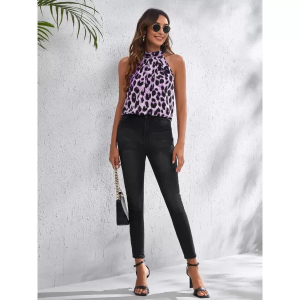 WDIRARA Women's Leopard Print Halter Top Shirt Casual Button Sleeveless Vest