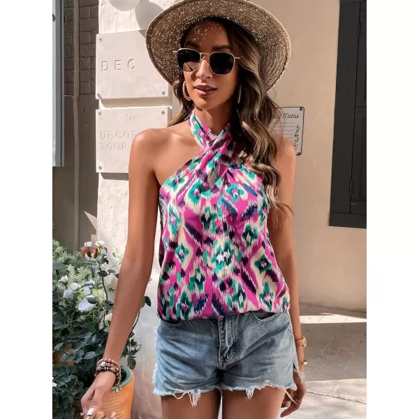 WDIRARA Women's Leopard Print Halter Top Shirt Casual Button Sleeveless Vest
