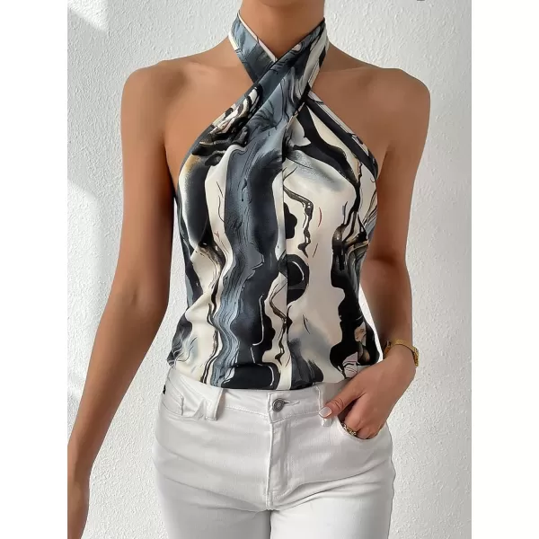 WDIRARA Women's Leopard Print Halter Top Shirt Casual Button Sleeveless Vest