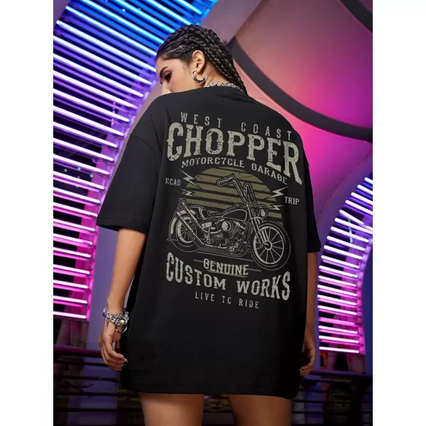 WDIRARA Women's Letter Graphic Print Oversized Round Neck Tee Half Sleeve T Shirt