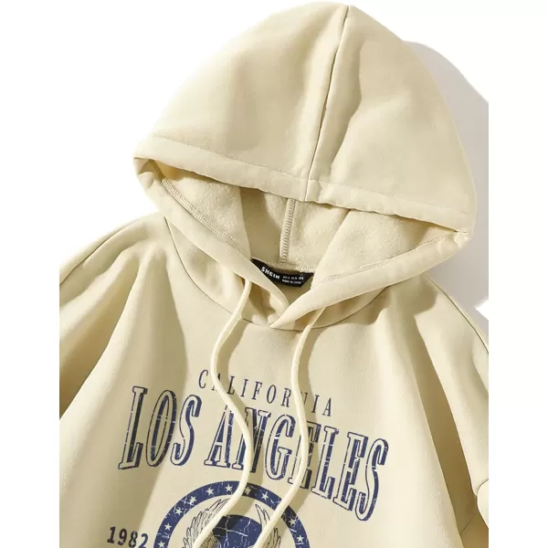 WDIRARA Women's Letter Graphic Print Pocket Drawstring Hoodie Sweatshirts Tops