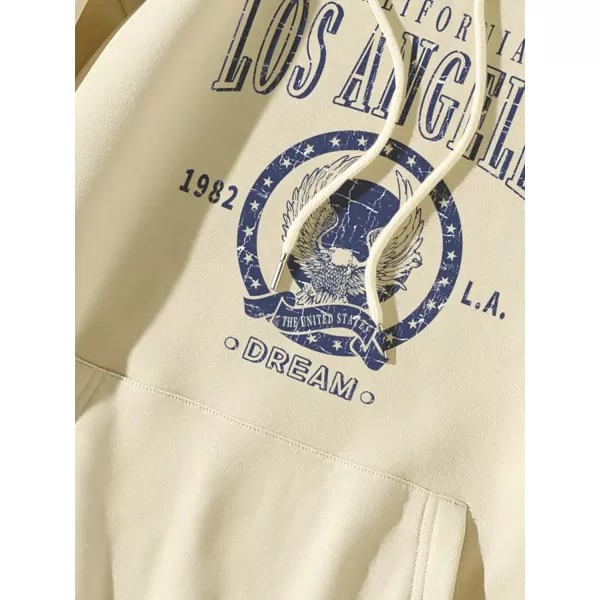 WDIRARA Women's Letter Graphic Print Pocket Drawstring Hoodie Sweatshirts Tops