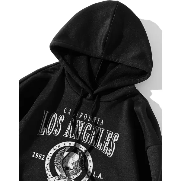 WDIRARA Women's Letter Graphic Print Pocket Drawstring Hoodie Sweatshirts Tops