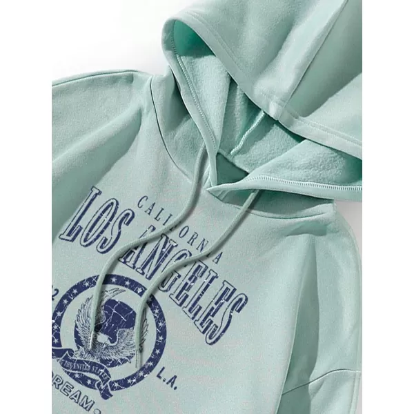 WDIRARA Women's Letter Graphic Print Pocket Drawstring Hoodie Sweatshirts Tops