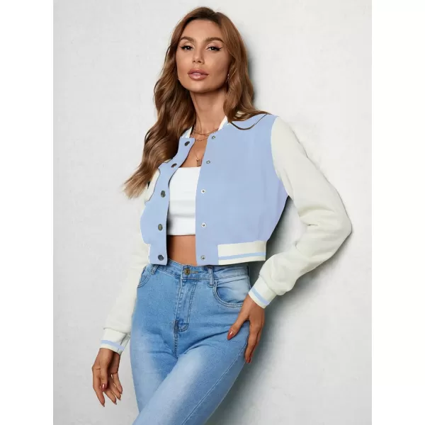 WDIRARA Women's Letter Print Crop Baseball Jacket Bomber Long Sleeve Colorblock Varsity Outerwear