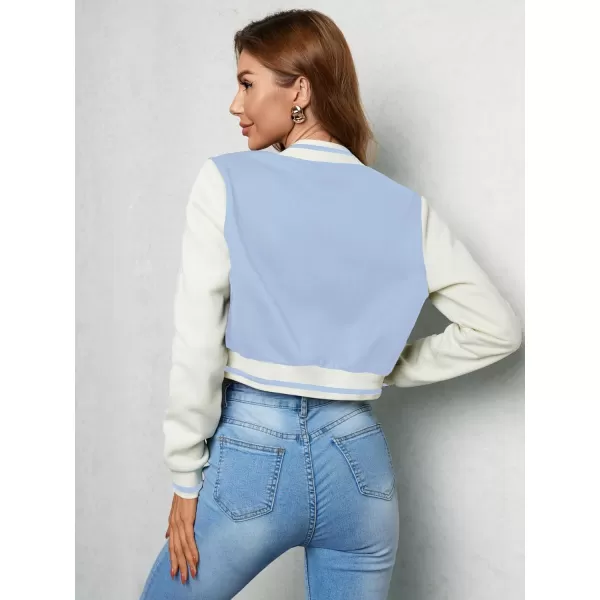 WDIRARA Women's Letter Print Crop Baseball Jacket Bomber Long Sleeve Colorblock Varsity Outerwear