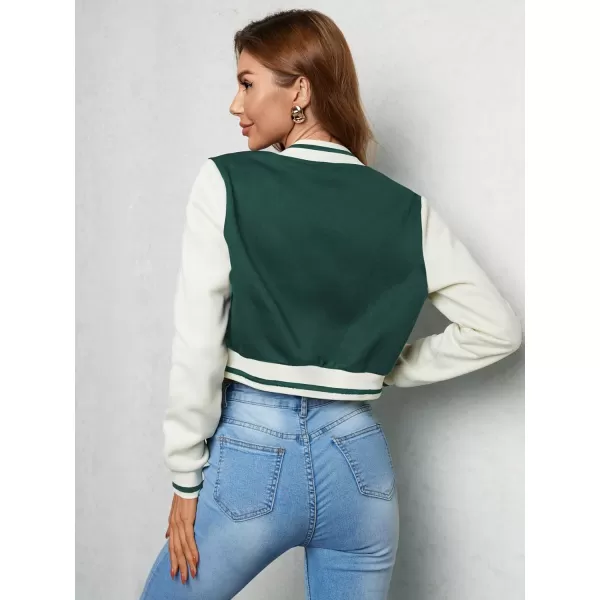 WDIRARA Women's Letter Print Crop Baseball Jacket Bomber Long Sleeve Colorblock Varsity Outerwear