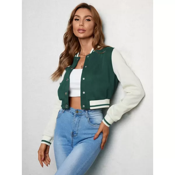 WDIRARA Women's Letter Print Crop Baseball Jacket Bomber Long Sleeve Colorblock Varsity Outerwear