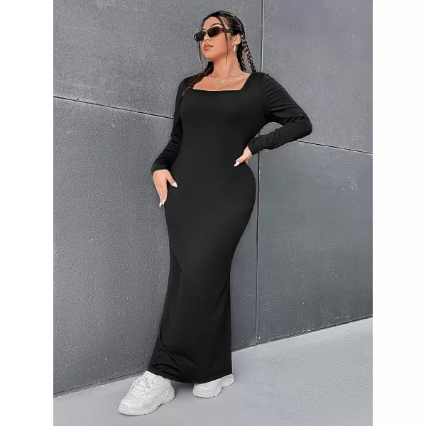 WDIRARA Women's Long Sleeve Basic Slit Daily Bodycon Slim Fit Casual Sweater Dress Midi Pencil Dress